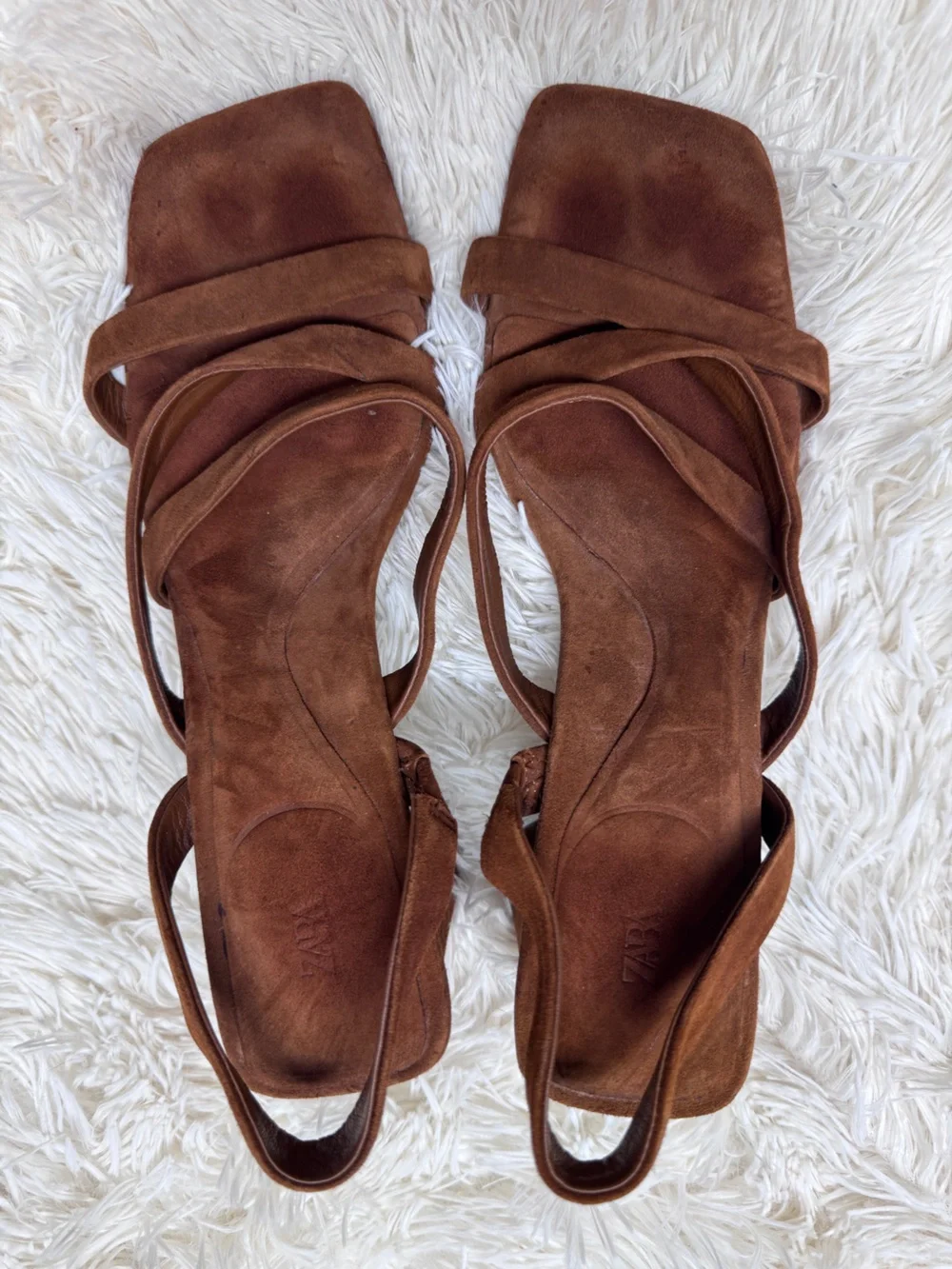 Zara Suede Strappy Block Heel Sandals – Warm Brown, Women’s 8/8.5